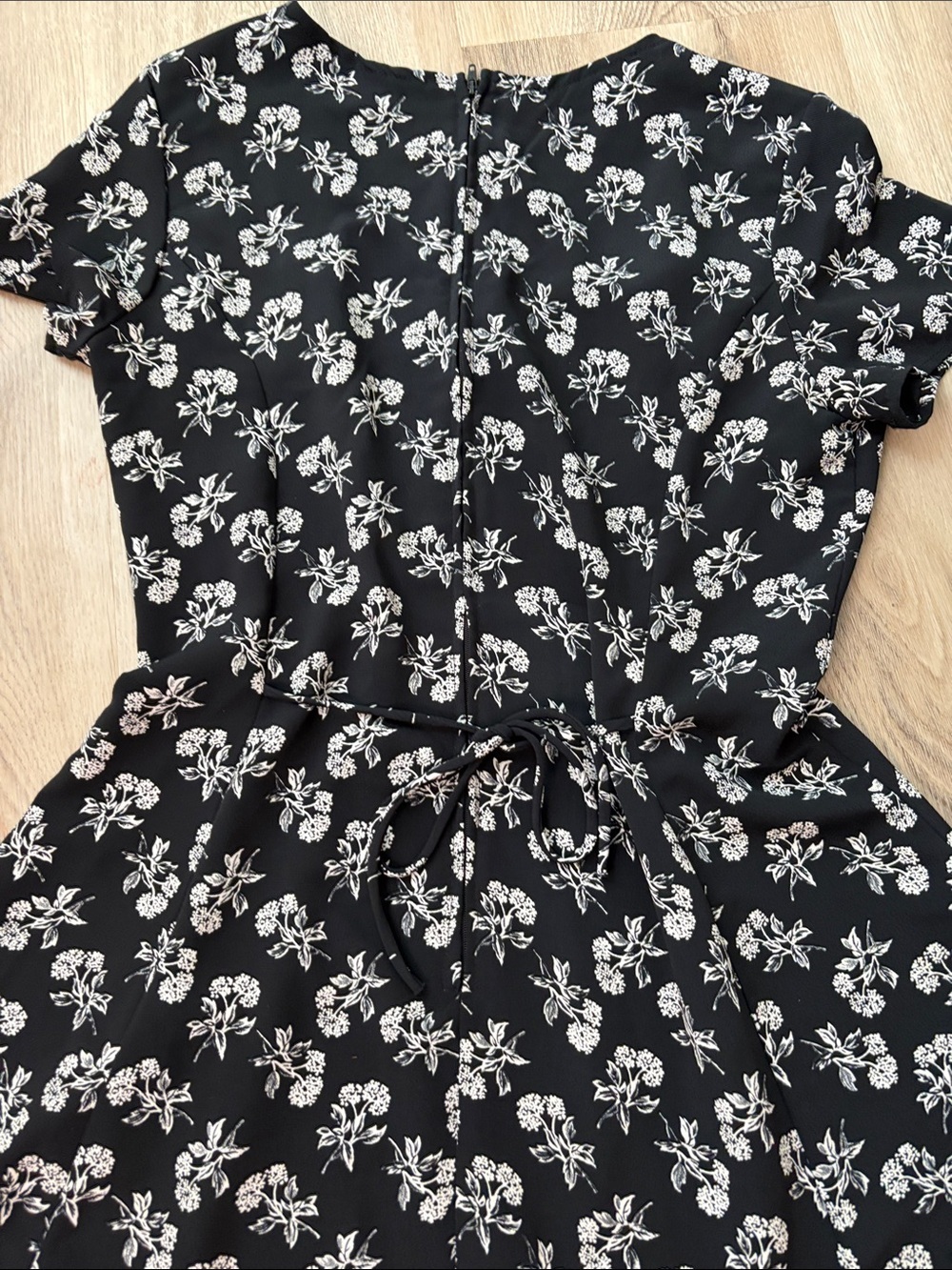 Vintage 90s Ultimate Black White Ditsy Floral Skater Mini Dress Rayon Grunge - Picture 5 of 6